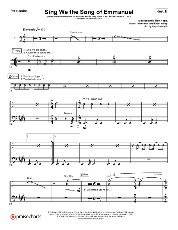 Sing We The Song Of Emmanuel Percussion (Matt Boswell / Matt Papa / Keith & Kristyn Getty)