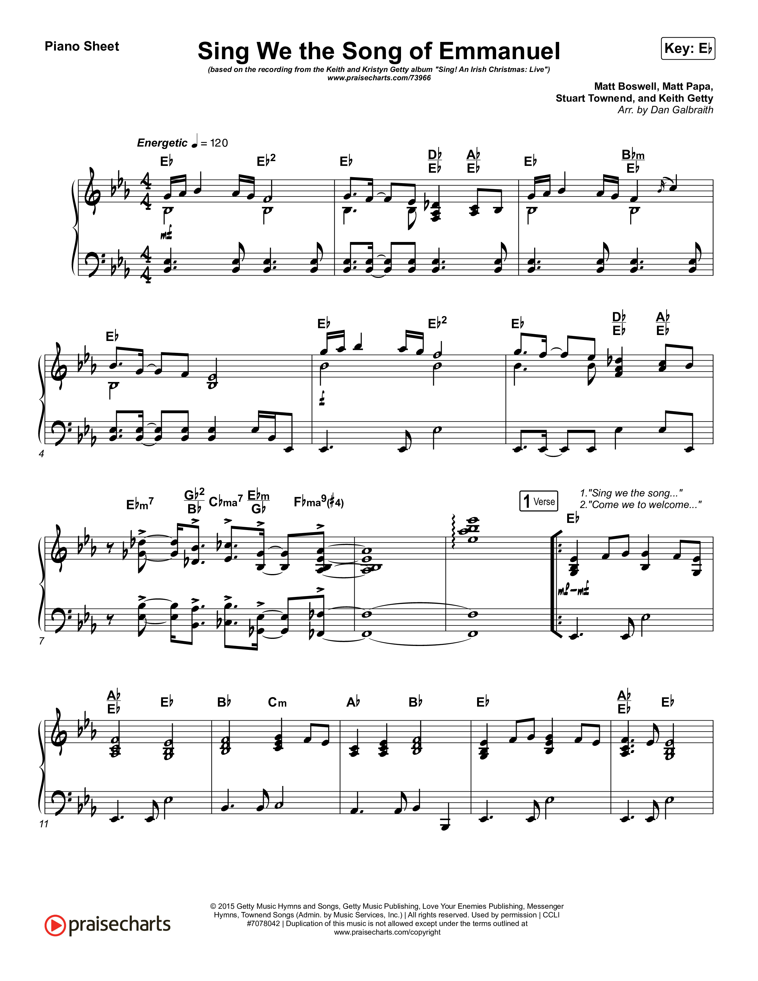 Sing We The Song Of Emmanuel Piano Sheet (Matt Boswell / Matt Papa / Keith & Kristyn Getty)