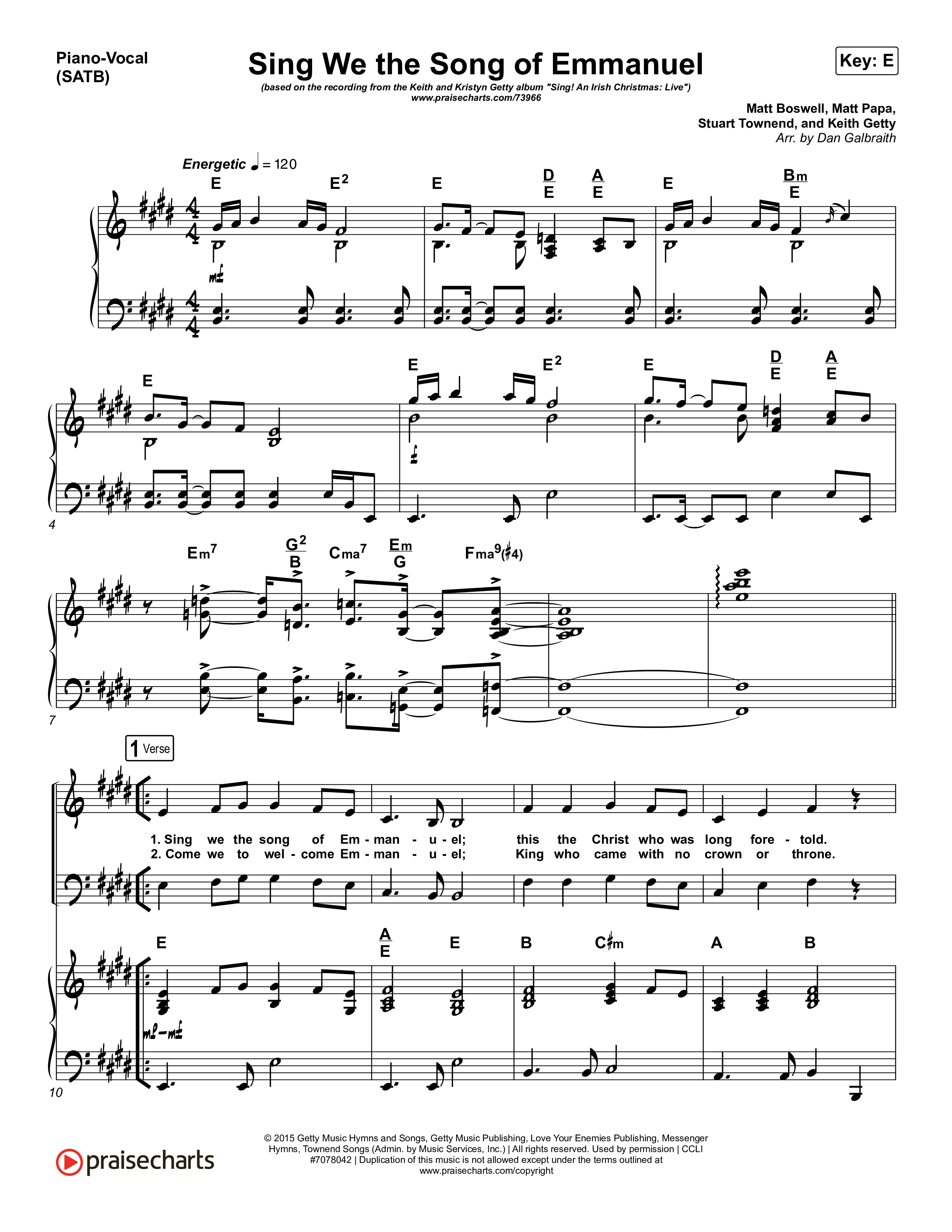 Sing We The Song Of Emmanuel Piano/Vocal Pack (Matt Boswell / Matt Papa / Keith & Kristyn Getty)