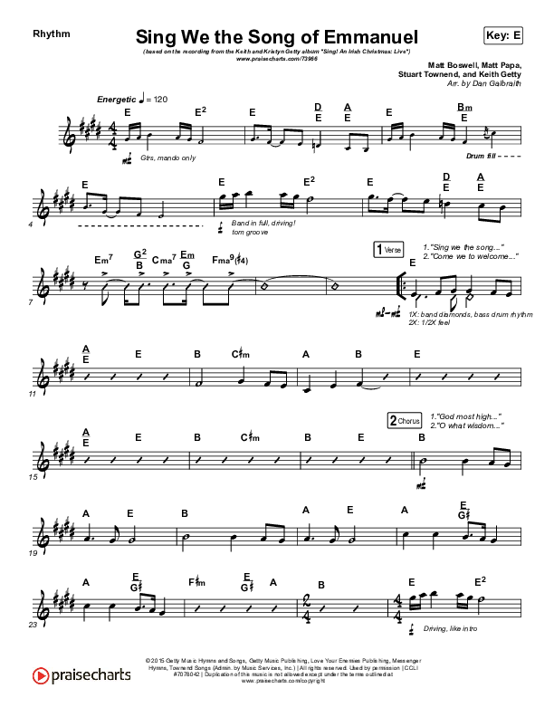 Sing We The Song Of Emmanuel Rhythm Chart (Matt Boswell / Matt Papa / Keith & Kristyn Getty)