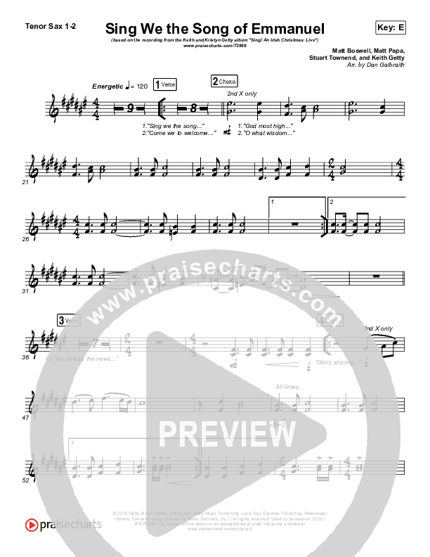 Sing We The Song Of Emmanuel Tenor Sax 1,2 (Matt Boswell / Matt Papa / Keith & Kristyn Getty)