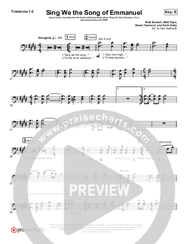 Sing We The Song Of Emmanuel Trombone 1/2 (Matt Boswell / Matt Papa / Keith & Kristyn Getty)