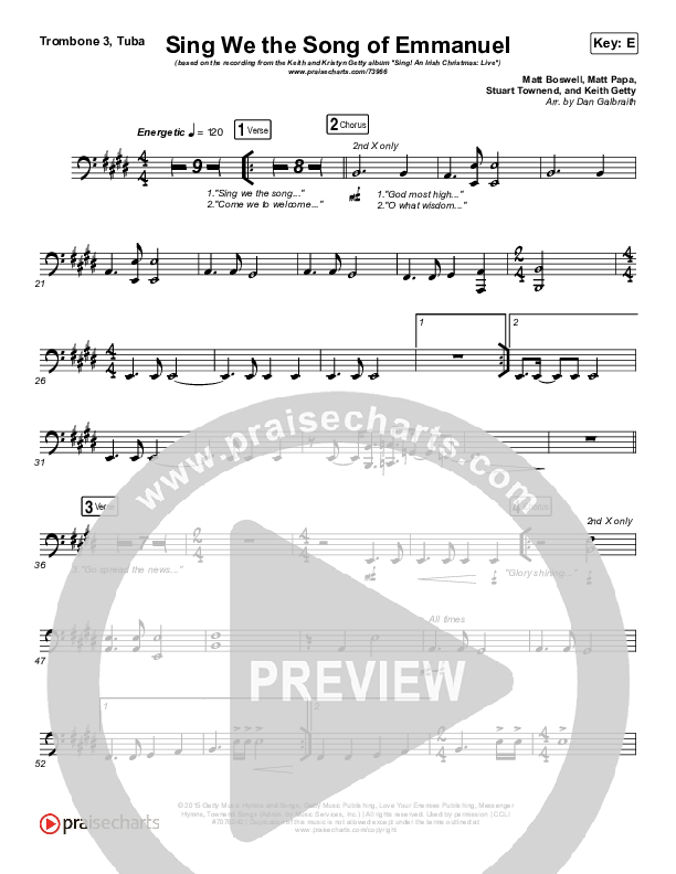 Sing We The Song Of Emmanuel Trombone 3/Tuba (Matt Boswell / Matt Papa / Keith & Kristyn Getty)