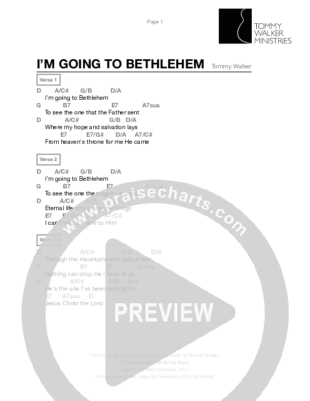 I'm Going To Bethlehem Chord Chart (Tommy Walker)