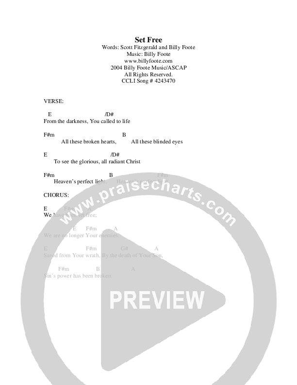 Set Free Chords & Lyrics (Billy Foote / Cindy Foote)