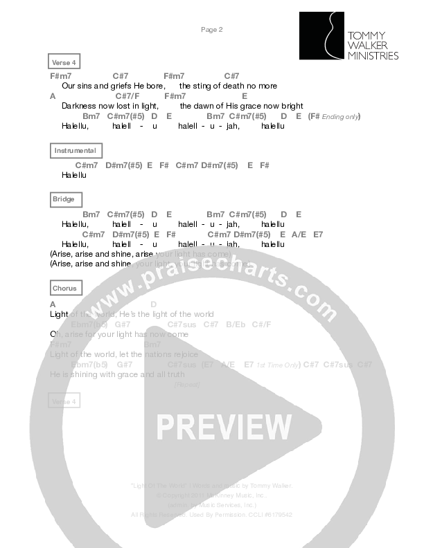 Light Of The World Chord Chart (Tommy Walker)