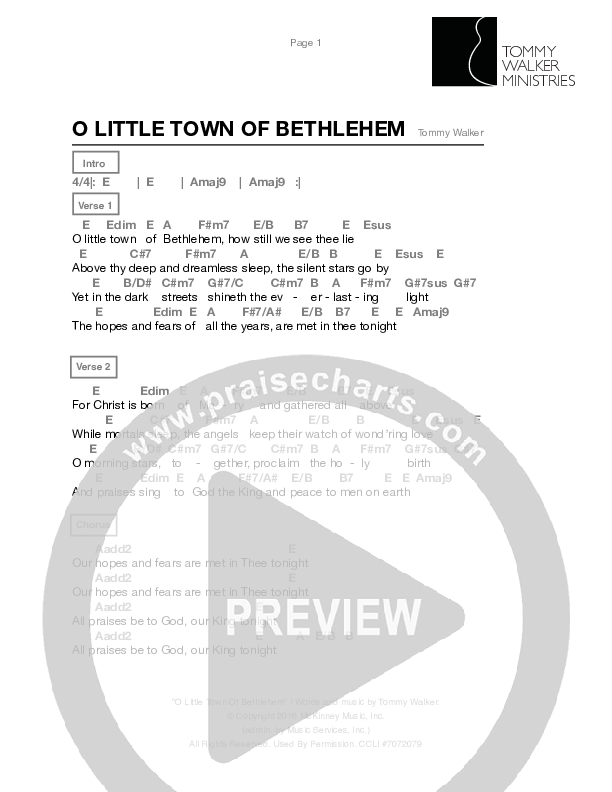 O Little Town Of Bethlehem Chord Chart (Tommy Walker)