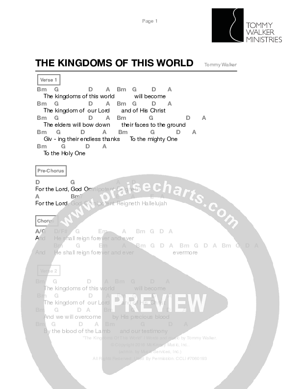 The Kingdoms Of This World Chord Chart (Tommy Walker)
