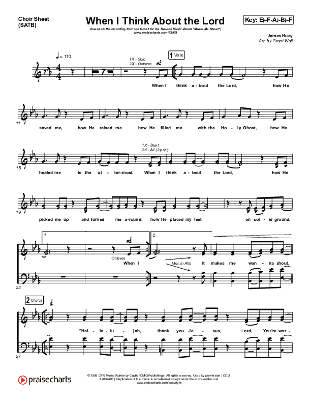 When I Think About The Lord Choir Sheet (SATB) (James Huey)