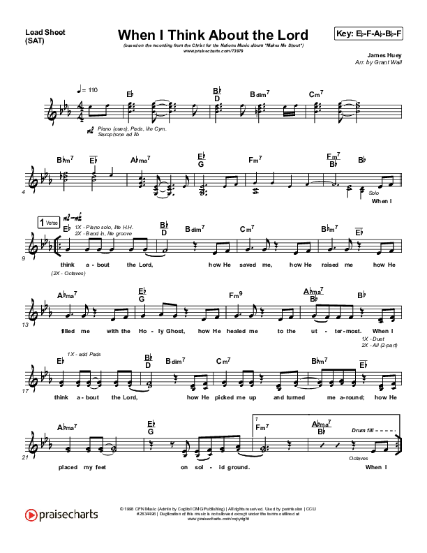 When I Think About The Lord Lead Sheet (SAT) (James Huey)