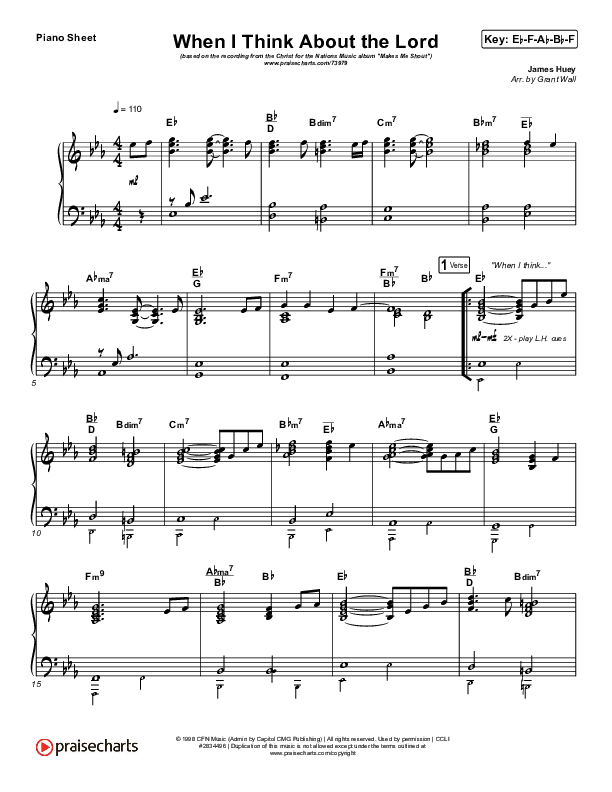 When I Think About The Lord Piano Sheet (James Huey)