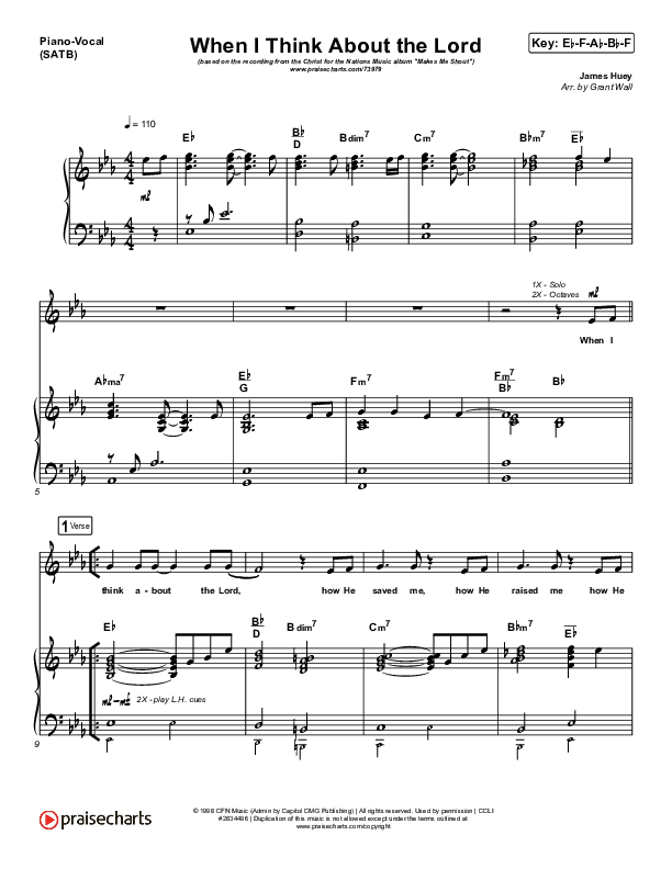 When I Think About The Lord Piano/Vocal (SATB) (James Huey)