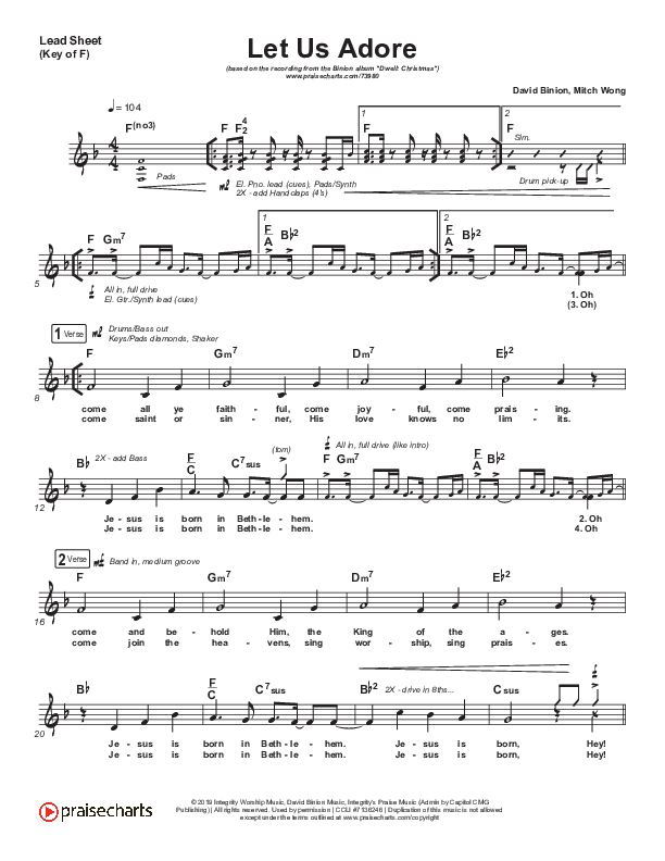 Let Us Adore Lead Sheet (Melody) (David & Nicole Binion)