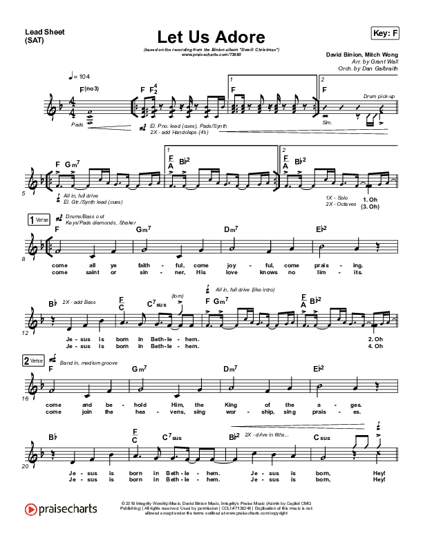 Let Us Adore Lead Sheet (SAT) (David & Nicole Binion)
