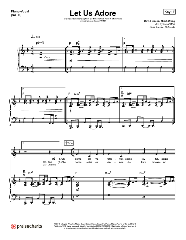 Let Us Adore Piano/Vocal (SATB) (David & Nicole Binion)