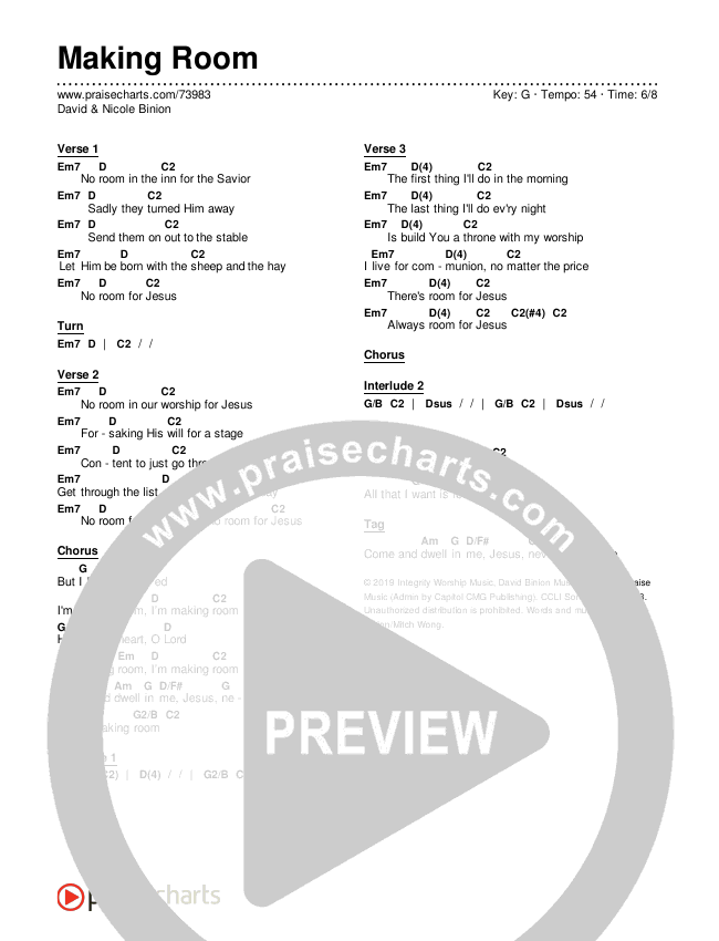 Making Room Chords (David & Nicole Binion) PraiseCharts