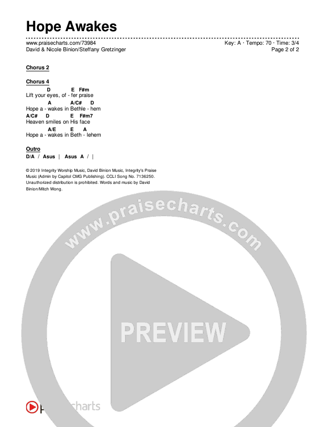 Hope Awakes Chords & Lyrics (David & Nicole Binion / Steffany Gretzinger)
