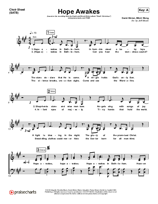Hope Awakes Choir Sheet (SATB) (David & Nicole Binion / Steffany Gretzinger)