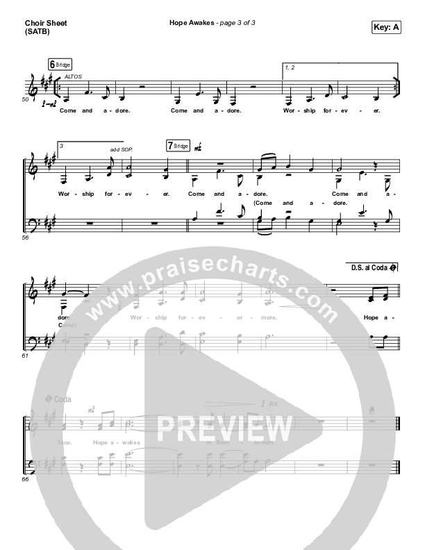 Hope Awakes Choir Sheet (SATB) (David & Nicole Binion / Steffany Gretzinger)