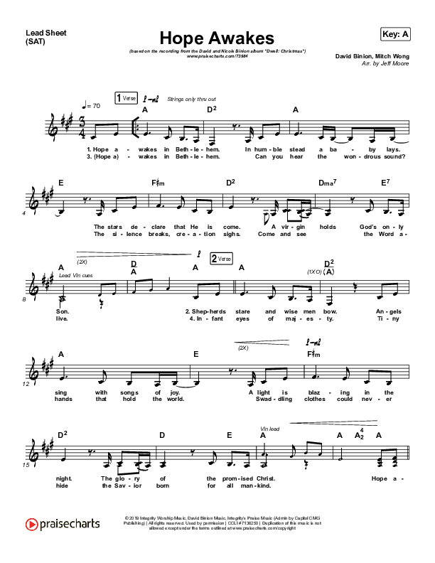 Hope Awakes Lead Sheet (SAT) (David & Nicole Binion / Steffany Gretzinger)