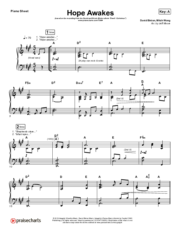 Hope Awakes Piano Sheet (David & Nicole Binion / Steffany Gretzinger)