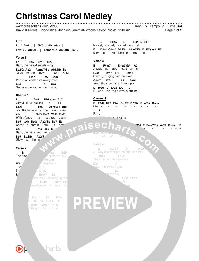 Christmas Carol Medley Chords & Lyrics (David & Nicole Binion / Daniel Johnson / Jeremiah Woods / Taylor Poole / Trinity Anderson / Tina Baker)