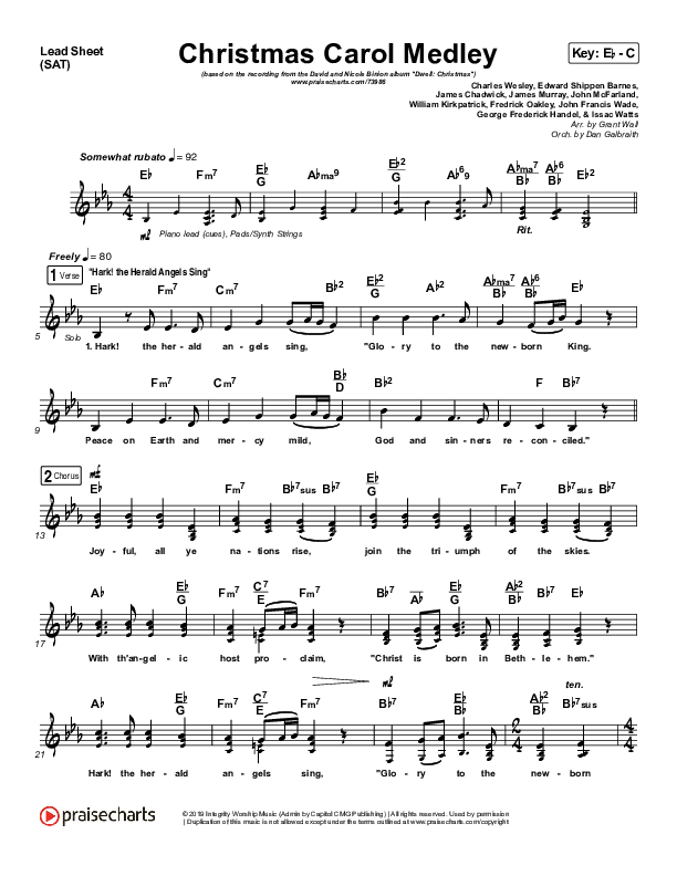 Christmas Carol Medley Lead Sheet (SAT) (David & Nicole Binion / Daniel Johnson / Jeremiah Woods / Taylor Poole / Trinity Anderson / Tina Baker)