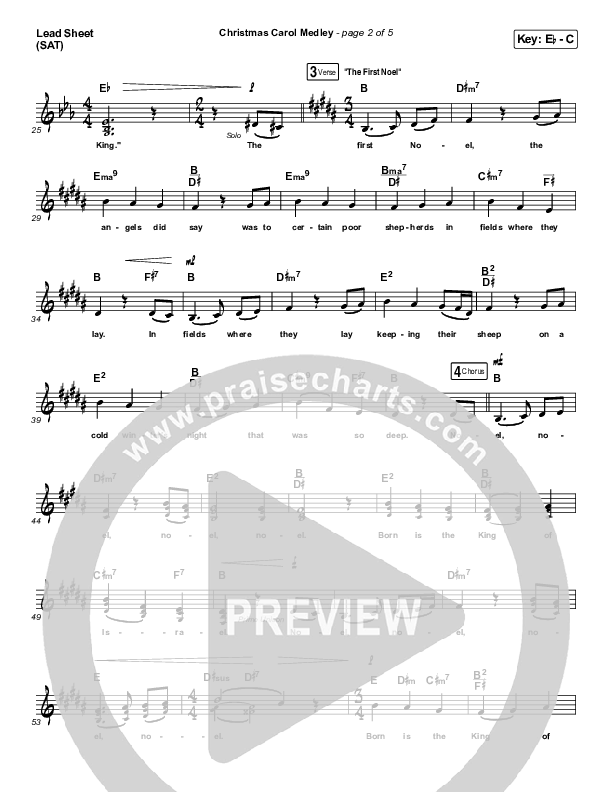 Christmas Carol Medley Lead Sheet (SAT) (David & Nicole Binion / Daniel Johnson / Jeremiah Woods / Taylor Poole / Trinity Anderson / Tina Baker)