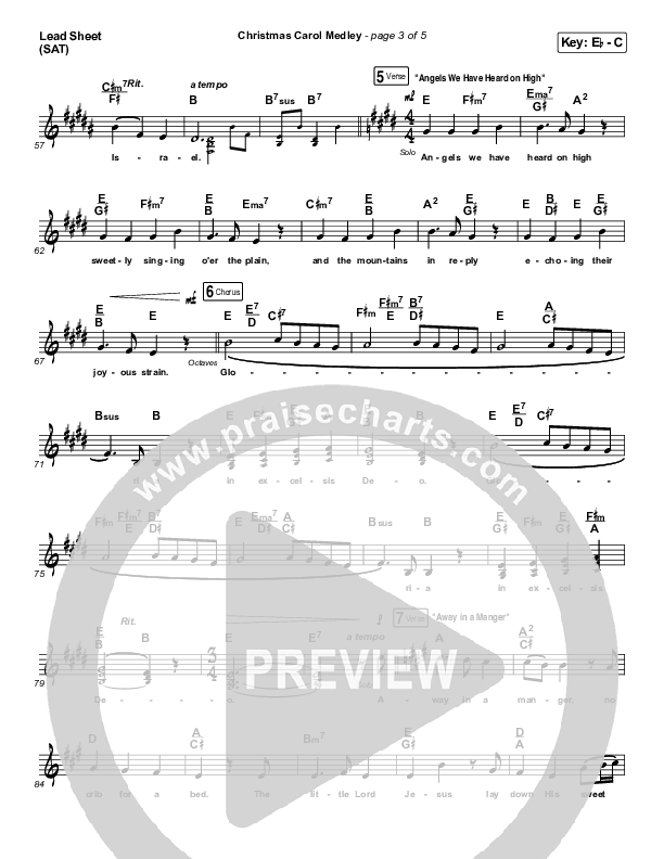 Christmas Carol Medley Lead Sheet (SAT) (David & Nicole Binion / Daniel Johnson / Jeremiah Woods / Taylor Poole / Trinity Anderson / Tina Baker)