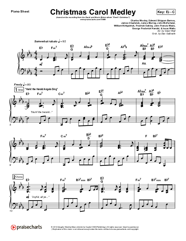 Christmas Carol Medley Piano Sheet (David & Nicole Binion / Daniel Johnson / Jeremiah Woods / Taylor Poole / Trinity Anderson / Tina Baker)