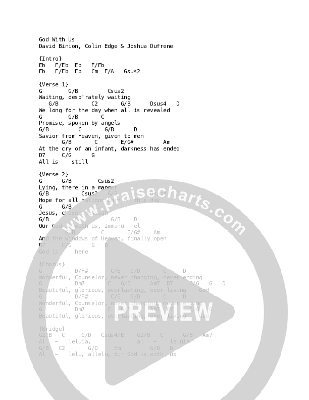God With Us Chord Chart (David & Nicole Binion / Potter's House Choir)