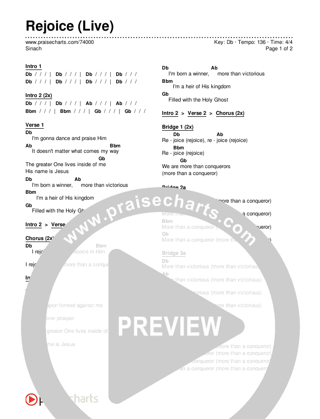 Rejoice (Live) Chords & Lyrics (Sinach)