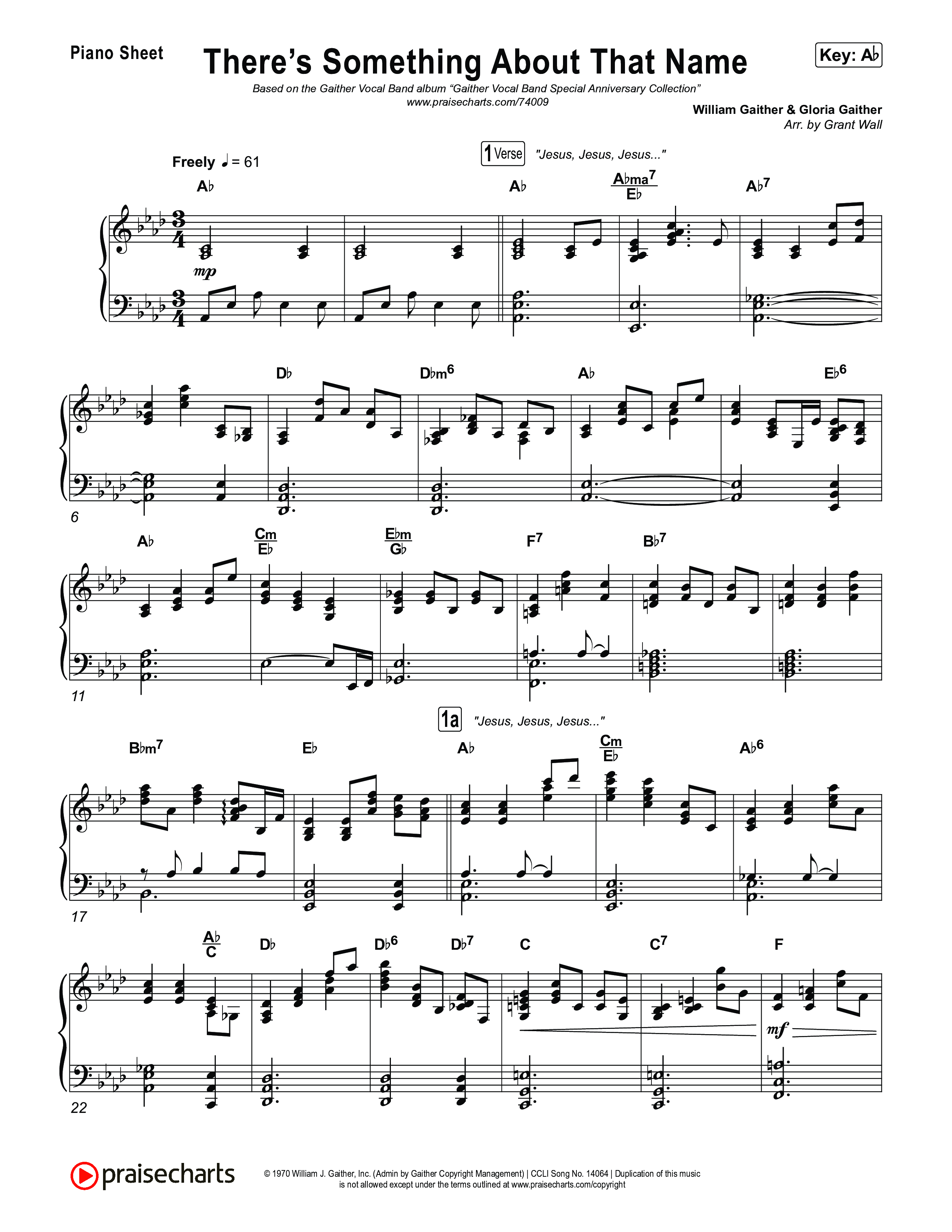 There's Something About That Name (Live) Piano Sheet (Gaither Vocal Band)