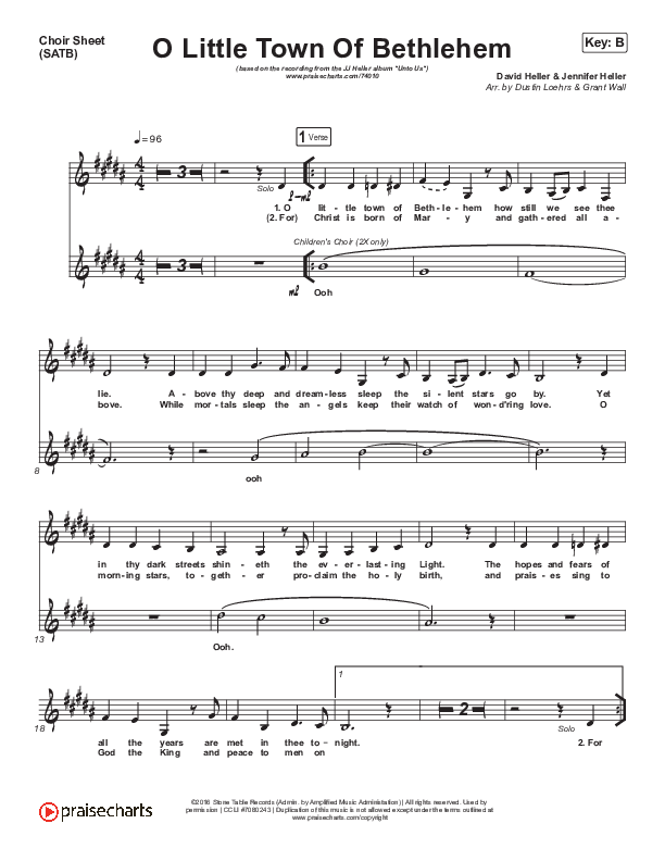 O Little Town Of Bethlehem Choir Vocals (SATB) (JJ Heller)
