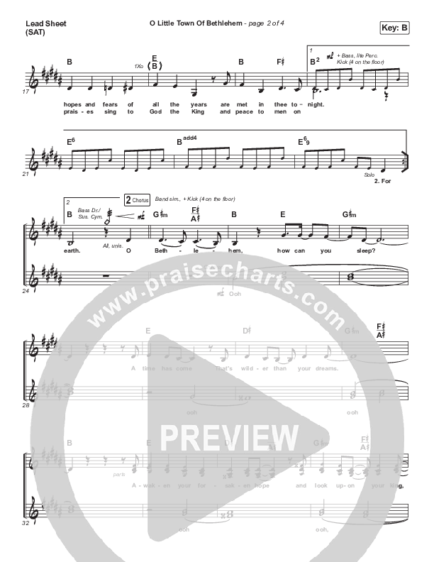 O Little Town Of Bethlehem Lead Sheet (SAT) (JJ Heller)