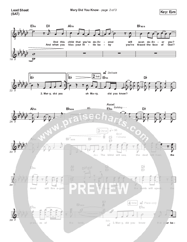 Mary Did You Know Lead Sheet (SAT) (CeeLo Green)