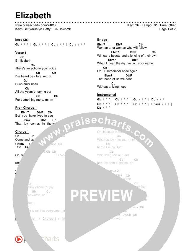 Elizabeth Chords & Lyrics (Ellie Holcomb / Keith & Kristyn Getty)