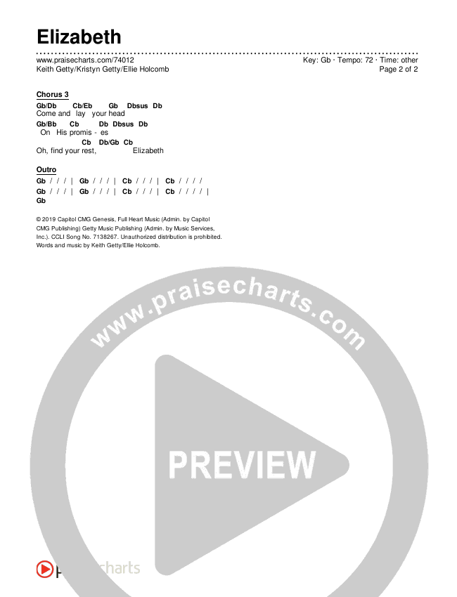 Elizabeth Chords & Lyrics (Ellie Holcomb / Keith & Kristyn Getty)