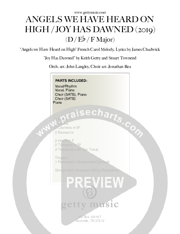 Angels We Have Heard On High (with Joy Has Dawned) Cover Sheet (Keith & Kristyn Getty)