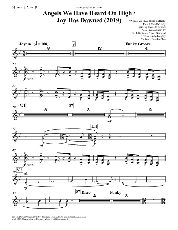 Angels We Have Heard On High (with Joy Has Dawned) French Horn 1/2 (Keith & Kristyn Getty)