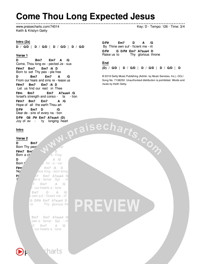 Come Thou Long Expected Jesus Chords & Lyrics (Keith & Kristyn Getty)