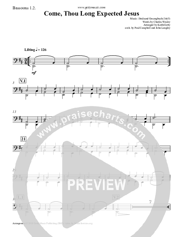 Come Thou Long Expected Jesus Bassoon 1/2 (Keith & Kristyn Getty)