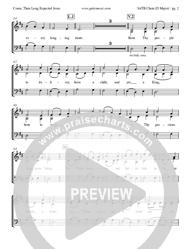 Come Thou Long Expected Jesus Choir Vocals (SATB) (Keith & Kristyn Getty)