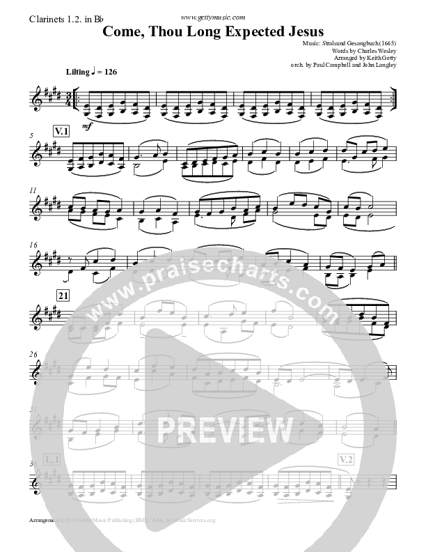 Come Thou Long Expected Jesus Clarinet 1/2 (Keith & Kristyn Getty)