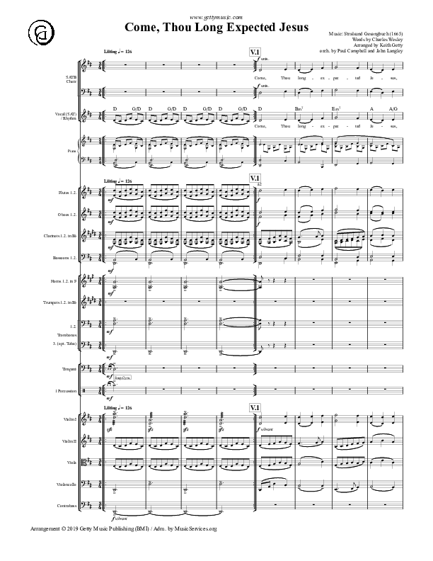 Come Thou Long Expected Jesus Conductor's Score (Keith & Kristyn Getty)