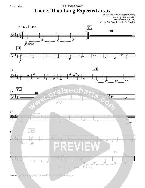 Come Thou Long Expected Jesus Contrabass (Keith & Kristyn Getty)