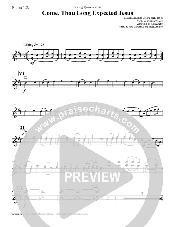 Come Thou Long Expected Jesus Flute 1/2 (Keith & Kristyn Getty)