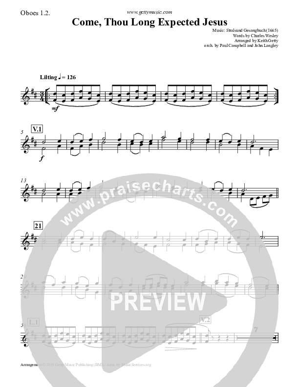 Come Thou Long Expected Jesus Oboe 1/2 (Keith & Kristyn Getty)