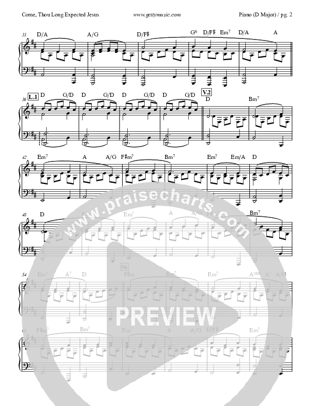 Come Thou Long Expected Jesus Piano Sheet (Keith & Kristyn Getty)