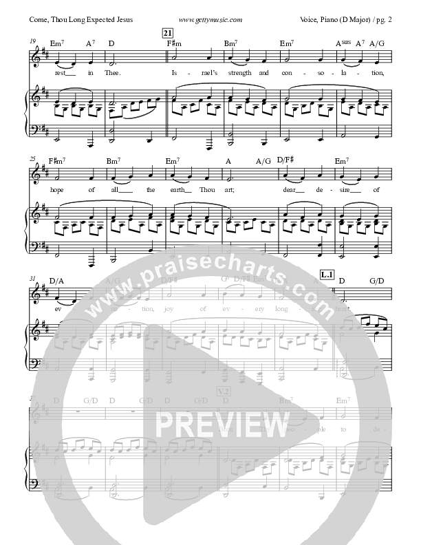 Come Thou Long Expected Jesus Piano/Vocal (Keith & Kristyn Getty)